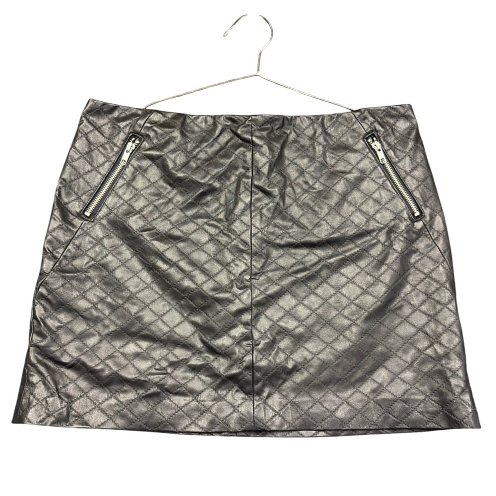 Cynthia Rowley Skirt Womens 6 Black Quilted Faux Leather Mini Moto Edgy Chic